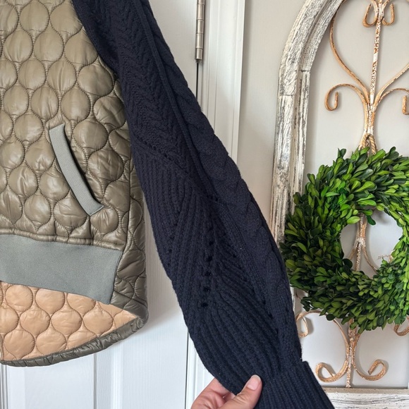 Veronica Beard Marjeti Mixed Media Quilted Bomber Jacket Navy Green S Lambswool - Picture 8 of 9